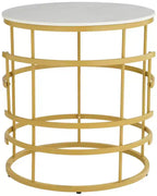 Studio 55D Brassica Table d'appoint géométrique ronde en métal moderne 60 cm de large, plateau en faux marbre doré, crème et gris pour salon, chambre à coucher, maison
