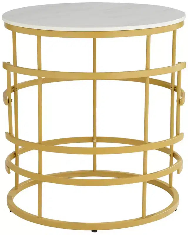 Studio 55D Brassica Table d'appoint géométrique ronde en métal moderne 60 cm de large, plateau en faux marbre doré, crème et gris pour salon, chambre à coucher, maison