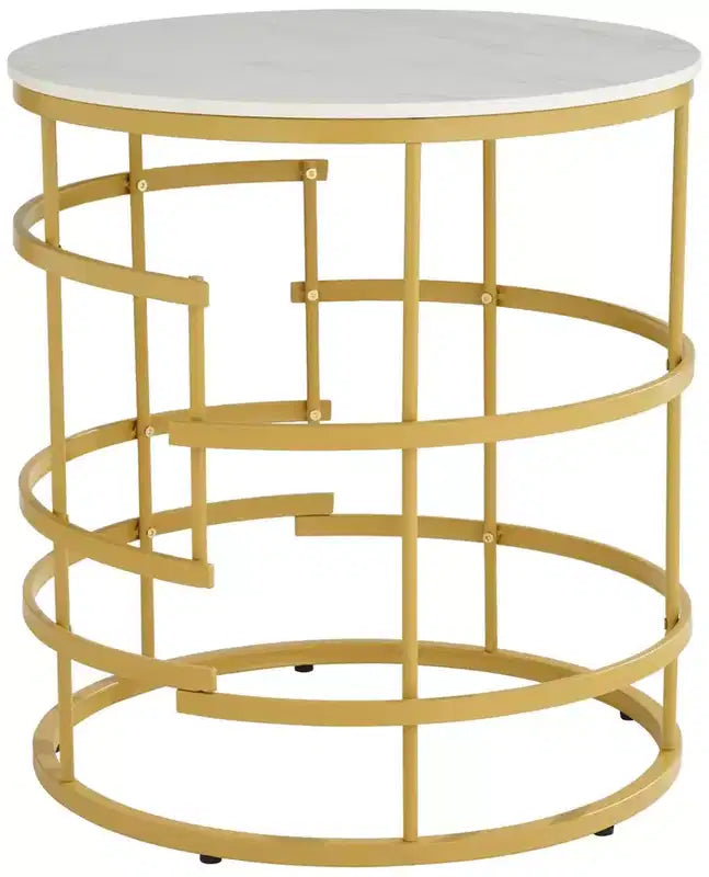 Studio 55D Brassica Table d'appoint géométrique ronde en métal moderne 60 cm de large, plateau en faux marbre doré, crème et gris pour salon, chambre à coucher, maison
