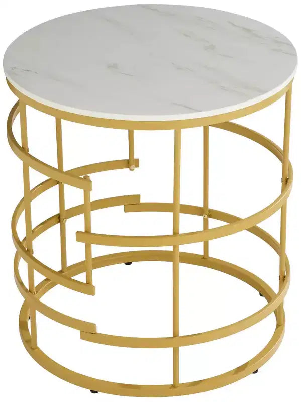 Studio 55D Brassica Table d'appoint géométrique ronde en métal moderne 60 cm de large, plateau en faux marbre doré, crème et gris pour salon, chambre à coucher, maison