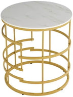 Studio 55D Brassica Table d'appoint géométrique ronde en métal moderne 60 cm de large, plateau en faux marbre doré, crème et gris pour salon, chambre à coucher, maison