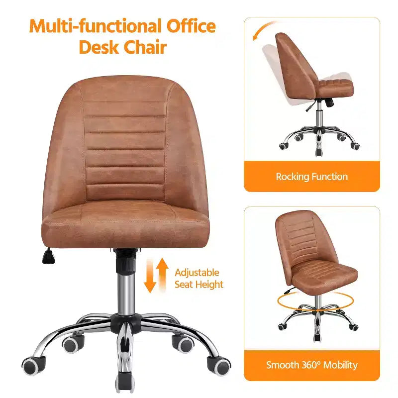 Chaise de bureau pivotante Yaheetech en similicuir à dossier mi-haut avec piètement en métal chromé