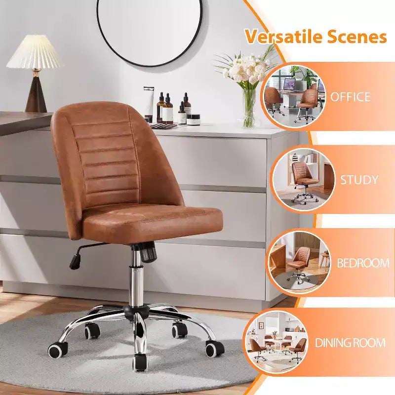 Chaise de bureau pivotante Yaheetech en similicuir à dossier mi-haut avec piètement en métal chromé