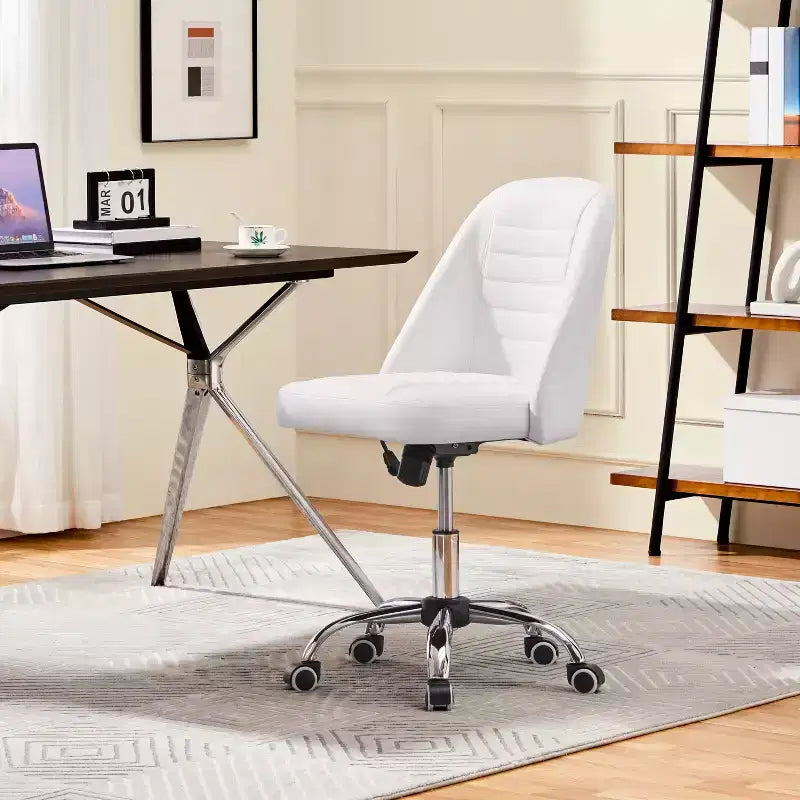 Chaise de bureau pivotante Yaheetech en similicuir à dossier mi-haut avec piètement en métal chromé