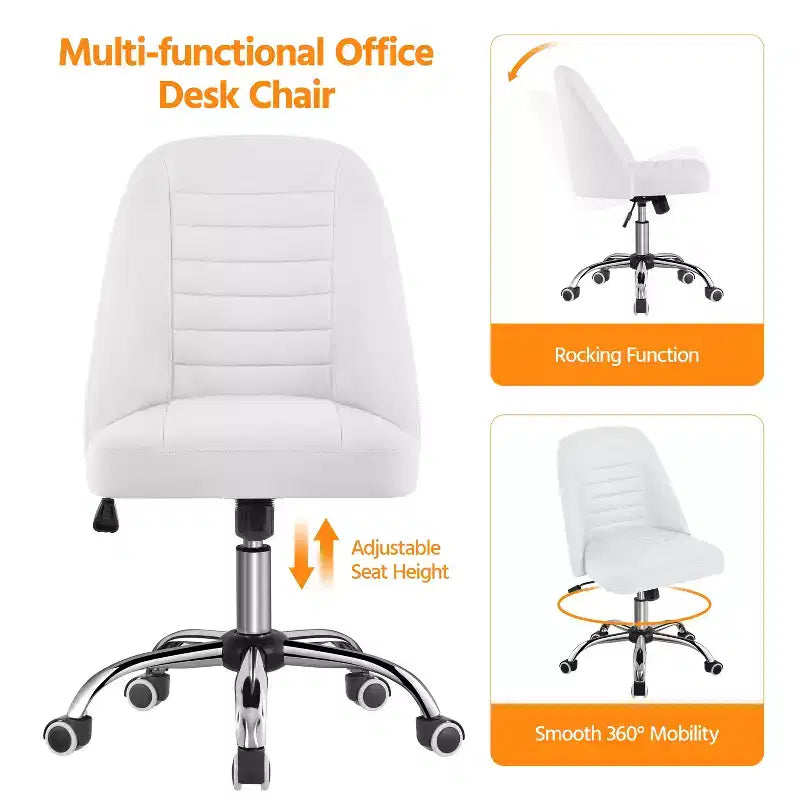 Chaise de bureau pivotante Yaheetech en similicuir à dossier mi-haut avec piètement en métal chromé