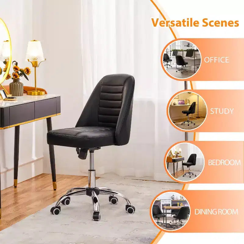 Chaise de bureau pivotante Yaheetech en similicuir à dossier mi-haut avec piètement en métal chromé