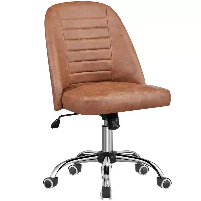 Chaise de bureau pivotante Yaheetech en similicuir à dossier mi-haut avec piètement en métal chromé