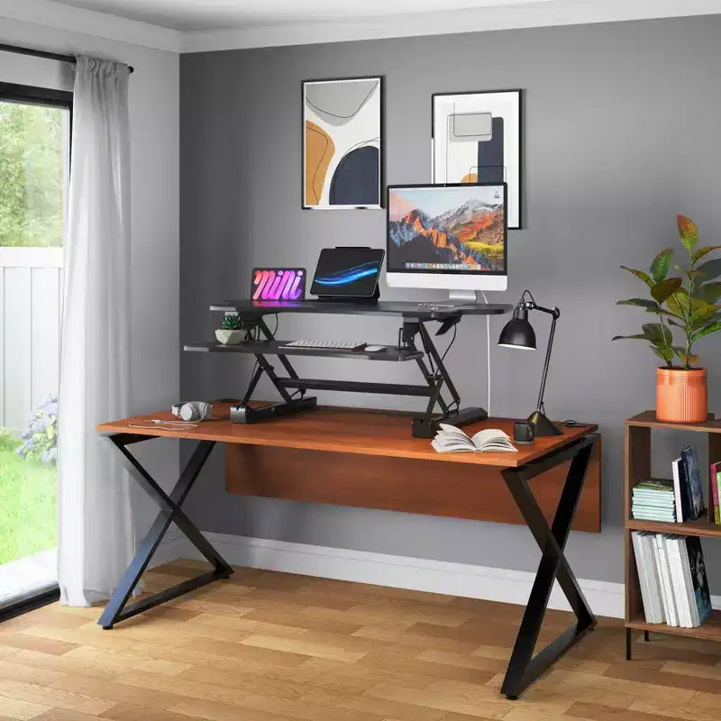 Mount-It! Convertisseur de bureau debout réglable en hauteur | Rehausseur de bureau assis-debout de 122 cm de large avec vérin à gaz | Poste de travail debout compatible avec deux moniteurs