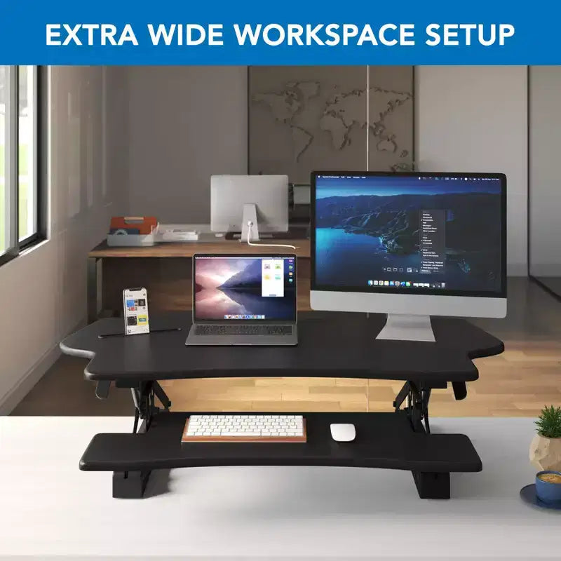 Mount-It! Convertisseur de bureau debout réglable en hauteur | Rehausseur de bureau assis-debout de 122 cm de large avec vérin à gaz | Poste de travail debout compatible avec deux moniteurs