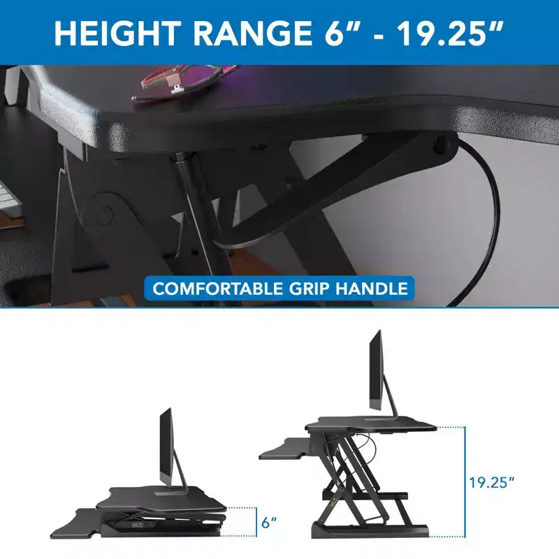Mount-It! Convertisseur de bureau debout réglable en hauteur | Rehausseur de bureau assis-debout de 122 cm de large avec vérin à gaz | Poste de travail debout compatible avec deux moniteurs
