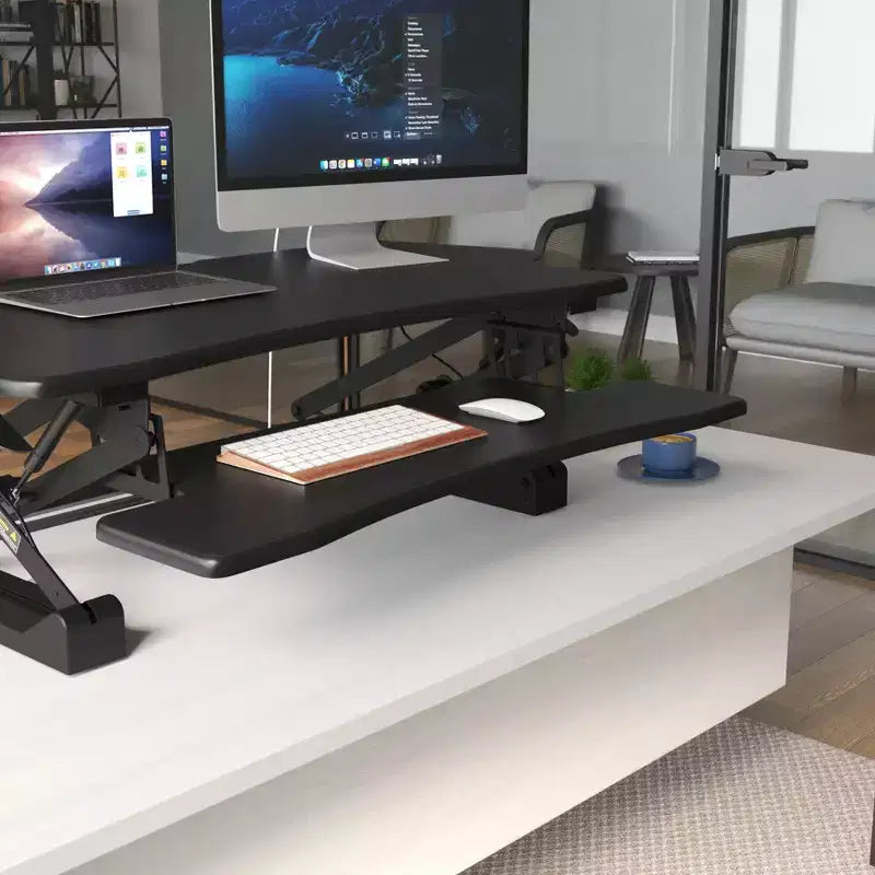 Mount-It! Convertisseur de bureau debout réglable en hauteur | Rehausseur de bureau assis-debout de 122 cm de large avec vérin à gaz | Poste de travail debout compatible avec deux moniteurs