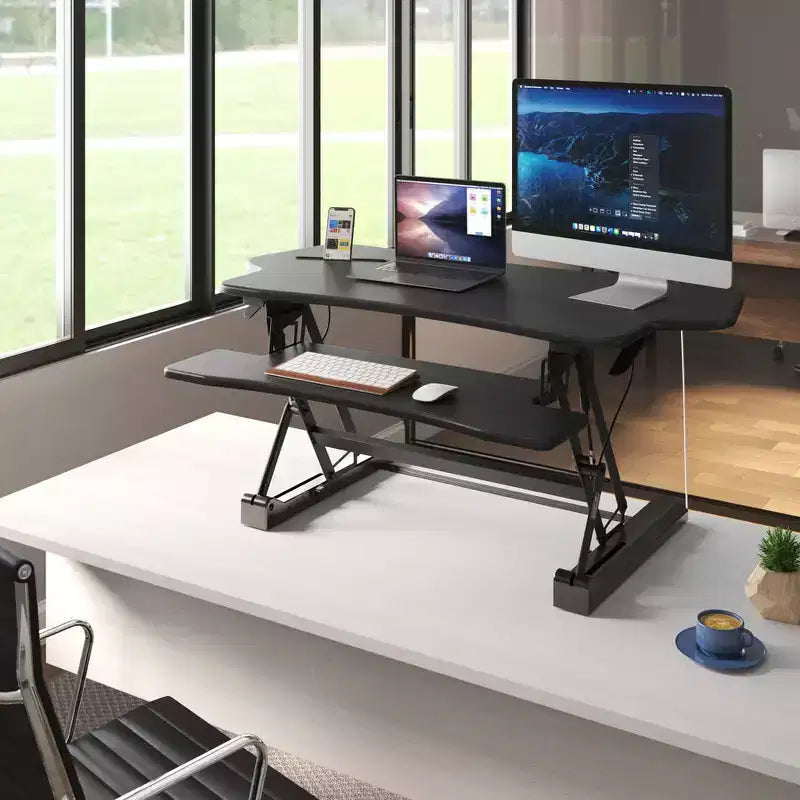 Mount-It! Convertisseur de bureau debout réglable en hauteur | Rehausseur de bureau assis-debout de 122 cm de large avec vérin à gaz | Poste de travail debout compatible avec deux moniteurs