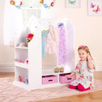 Coiffeuse pour enfants Guidecraft - Blanc : Organisateur de placard pour enfants, armoire à déguisements et portemanteau avec miroirs et bacs de rangement