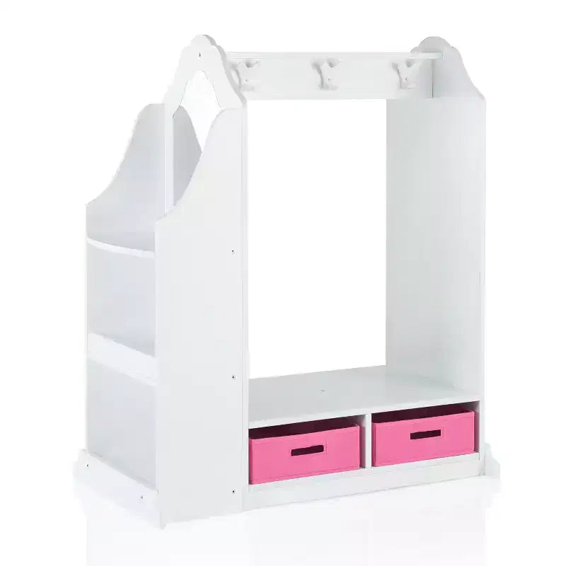 Coiffeuse pour enfants Guidecraft - Blanc : Organisateur de placard pour enfants, armoire à déguisements et portemanteau avec miroirs et bacs de rangement