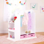 Coiffeuse pour enfants Guidecraft - Blanc : Organisateur de placard pour enfants, armoire à déguisements et portemanteau avec miroirs et bacs de rangement
