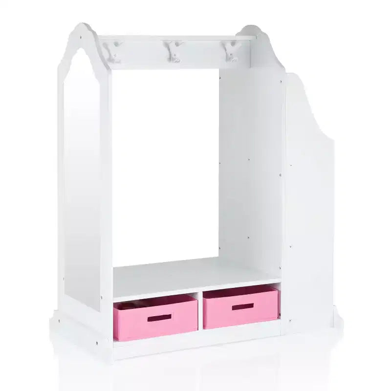 Coiffeuse pour enfants Guidecraft - Blanc : Organisateur de placard pour enfants, armoire à déguisements et portemanteau avec miroirs et bacs de rangement