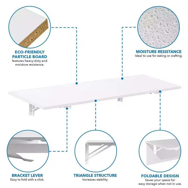 Mount-It! Table rabattable blanche robuste, Tables à rabat murales, Pliante, Établi pliable pour bureau à domicile, buanderie, garage
