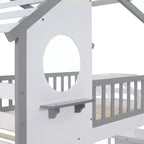 Lit superposé double (2 places) en forme de maison avec escalier de rangement - ModernLuxe