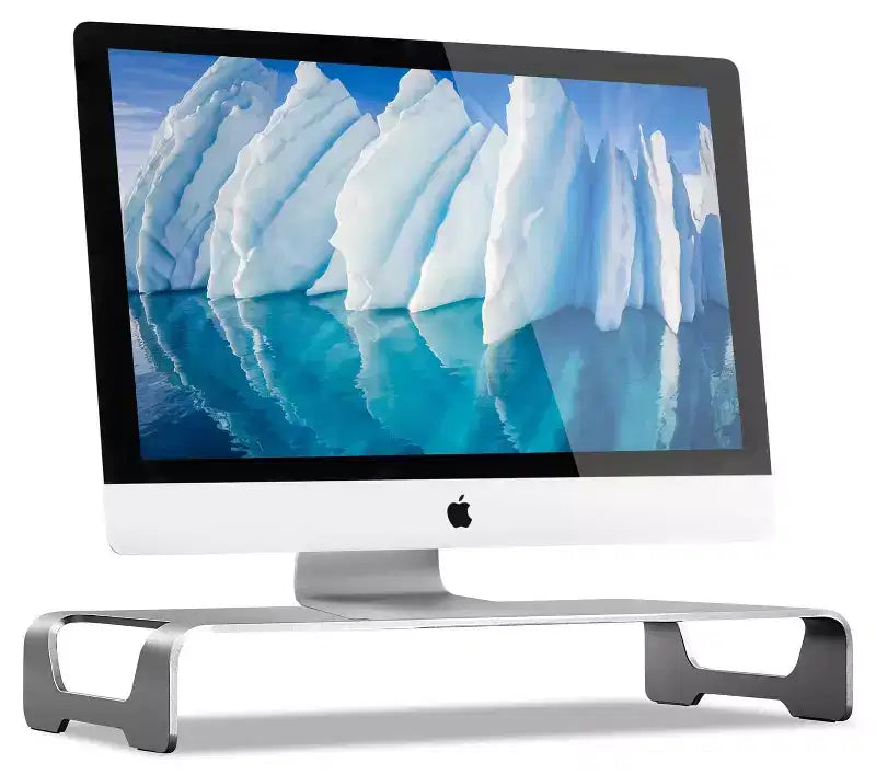 Mount-It! Support de moniteur en aluminium pour iMac - Support de moniteur en métal avec rangement pour clavier - Rehausseur d'écran universel pour PC et ordinateur portable