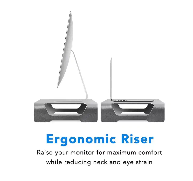 Mount-It! Support de moniteur en aluminium pour iMac - Support de moniteur en métal avec rangement pour clavier - Rehausseur d'écran universel pour PC et ordinateur portable