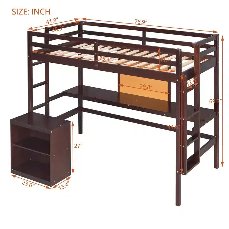 Lit mezzanine en bois avec bureau, tableau d'écriture et meuble à 2 tiroirs - ModernLuxe