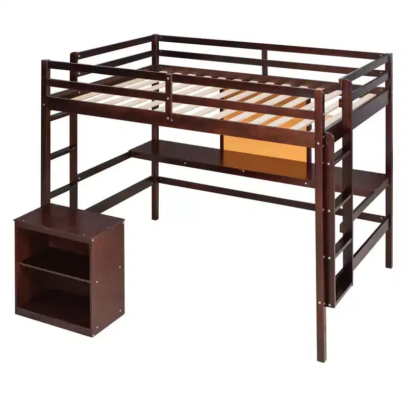 Lit mezzanine en bois avec bureau, tableau d'écriture et meuble à 2 tiroirs - ModernLuxe