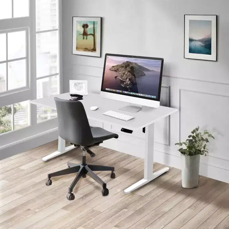 Mount-It! Cadre de bureau assis-debout à manivelle réglable en hauteur avec plateau extra-large | Blanc