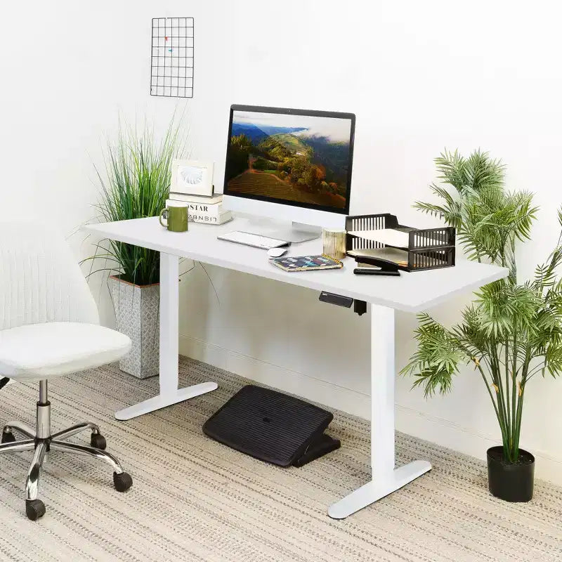 Mount-It! Cadre de bureau assis-debout à manivelle réglable en hauteur avec plateau extra-large | Blanc