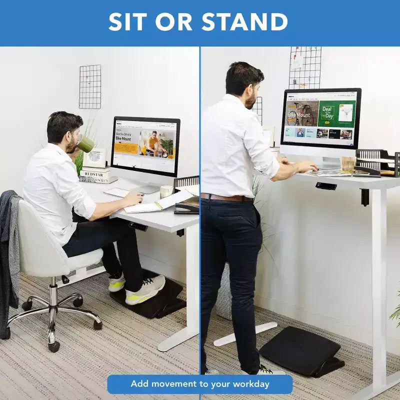Mount-It! Cadre de bureau assis-debout à manivelle réglable en hauteur avec plateau extra-large | Blanc
