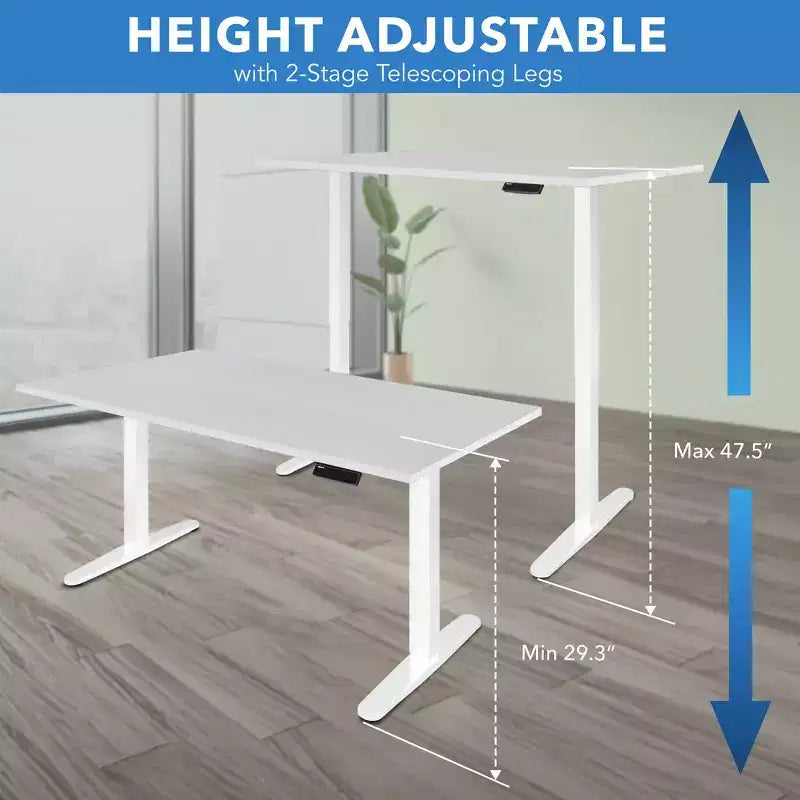 Mount-It! Cadre de bureau assis-debout à manivelle réglable en hauteur avec plateau extra-large | Blanc