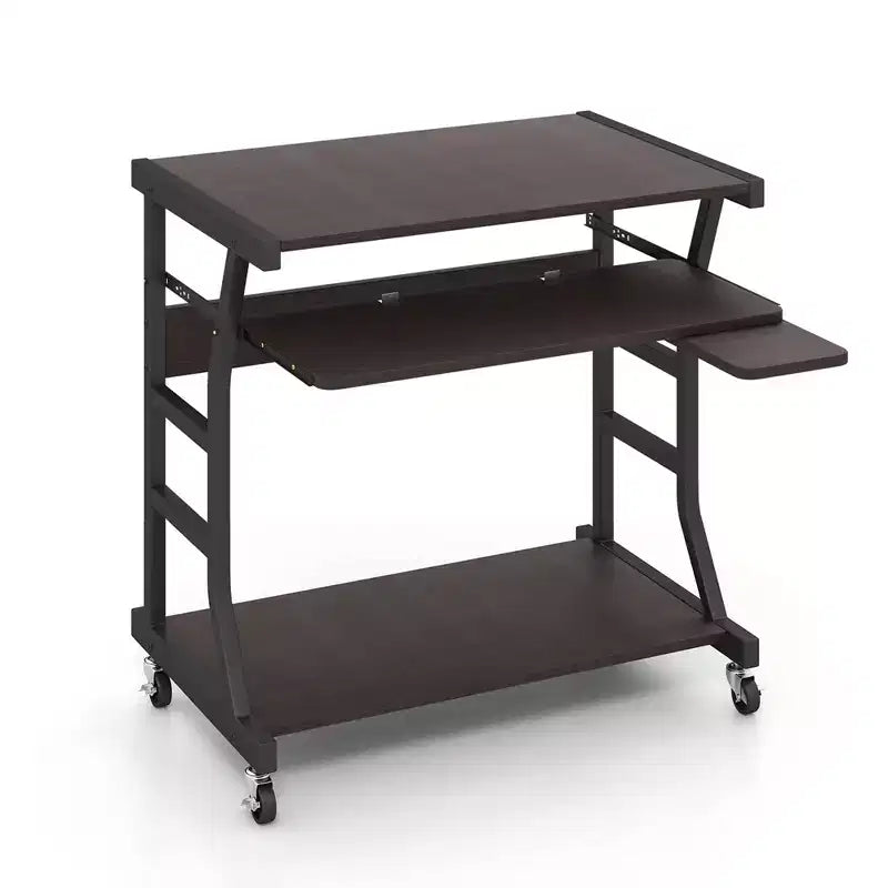 Costway Bureau Informatique Mobile 75 cm Chariot Ordinateur Portable Roulant avec Plateau de Clavier Coulissant et Étagère