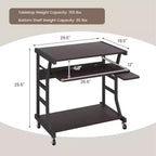 Costway Bureau Informatique Mobile 75 cm Chariot Ordinateur Portable Roulant avec Plateau de Clavier Coulissant et Étagère