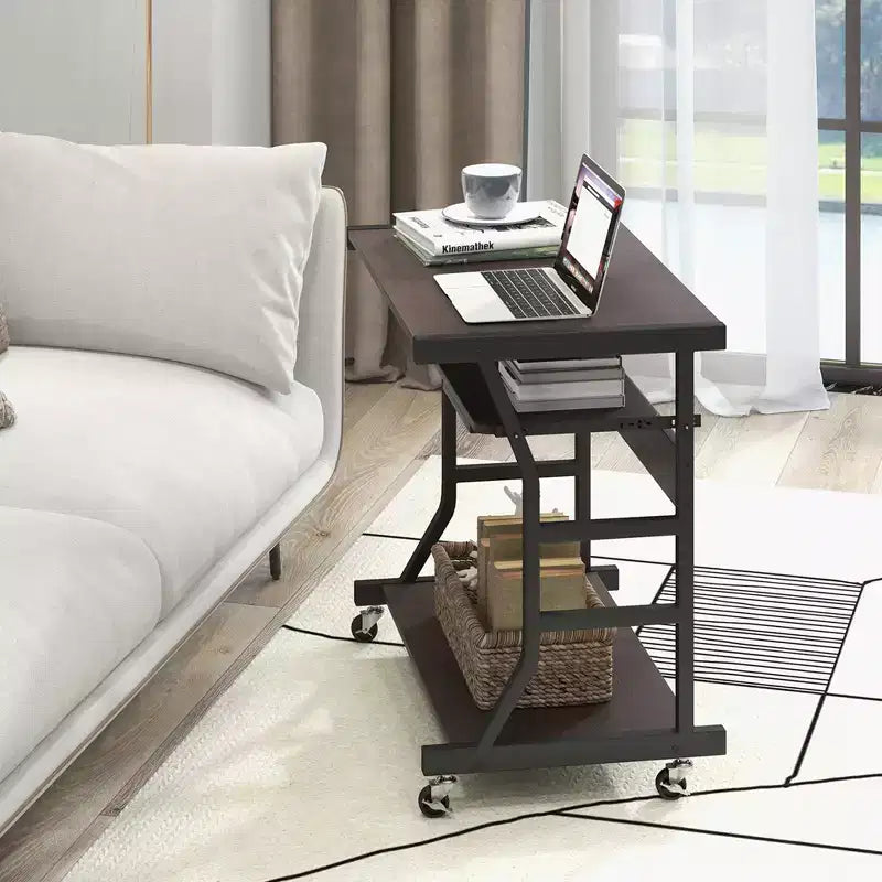 Costway Bureau Informatique Mobile 75 cm Chariot Ordinateur Portable Roulant avec Plateau de Clavier Coulissant et Étagère