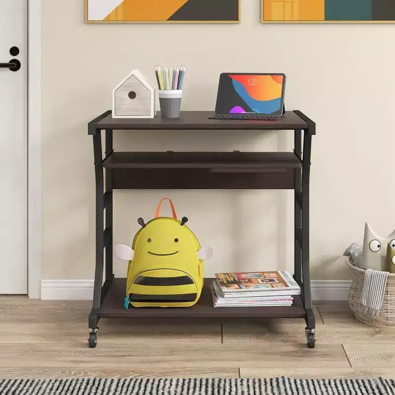 Costway Bureau Informatique Mobile 75 cm Chariot Ordinateur Portable Roulant avec Plateau de Clavier Coulissant et Étagère