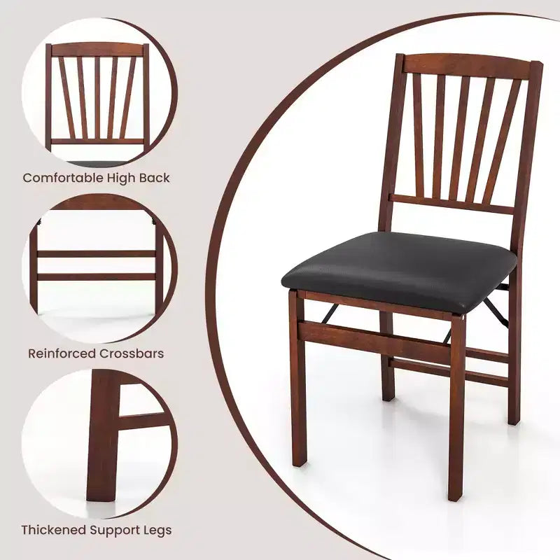 Costway Lot de 2 Chaises Pliantes de Salle à Manger Chaises Pliables avec Assise Rembourrée en PVC et Dossier Haut
