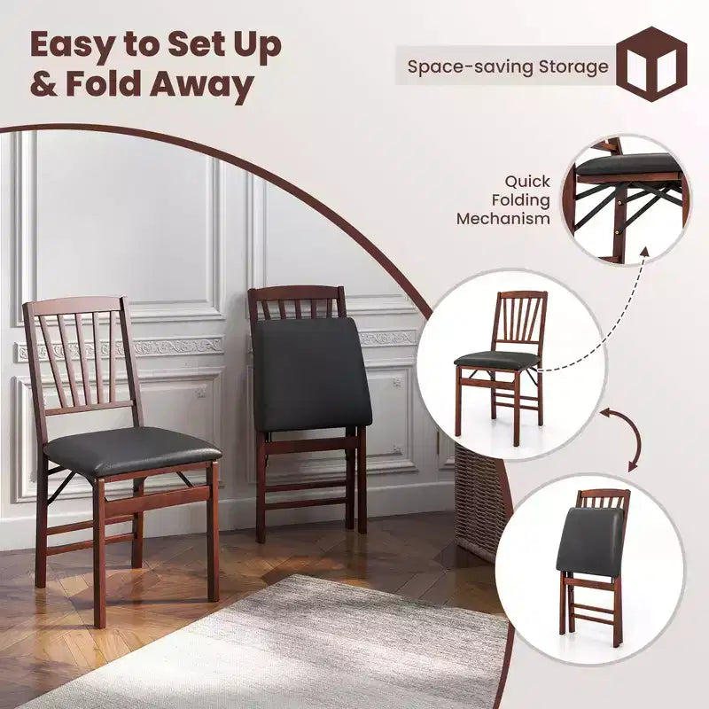 Costway Lot de 2 Chaises Pliantes de Salle à Manger Chaises Pliables avec Assise Rembourrée en PVC et Dossier Haut