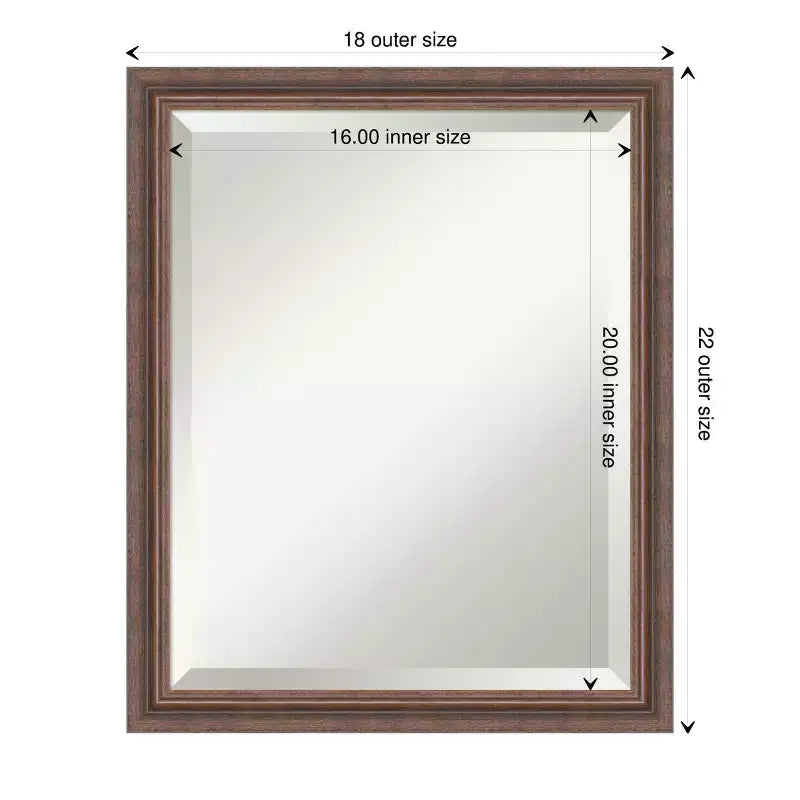 Miroir mural de salle de bain Amanti Art en bois biseauté marron rustique vieilli