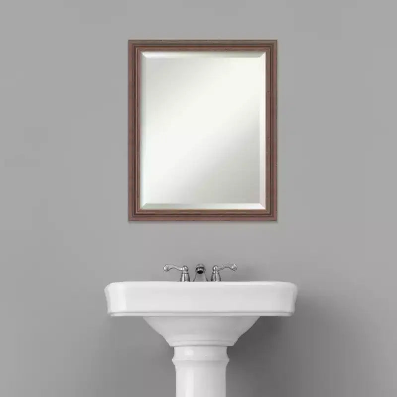 Miroir mural de salle de bain Amanti Art en bois biseauté marron rustique vieilli