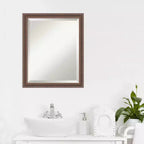 Miroir mural de salle de bain Amanti Art en bois biseauté marron rustique vieilli