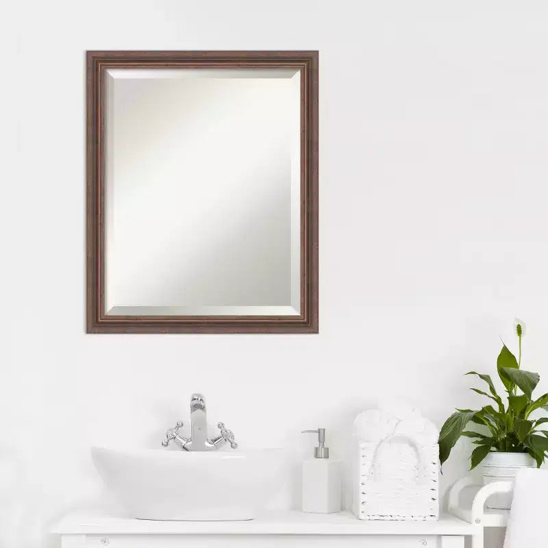 Miroir mural de salle de bain Amanti Art en bois biseauté marron rustique vieilli