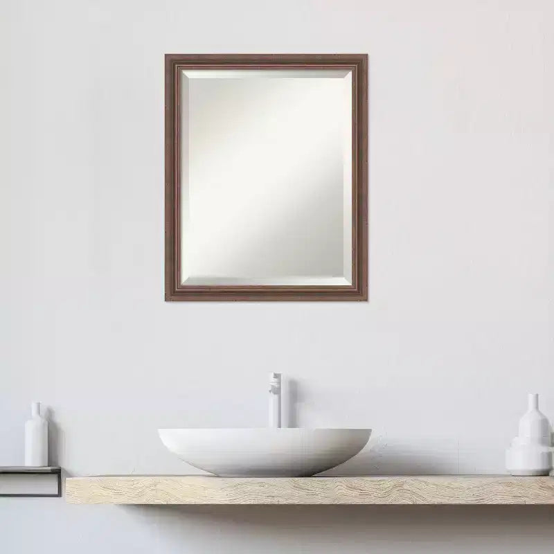 Miroir mural de salle de bain Amanti Art en bois biseauté marron rustique vieilli