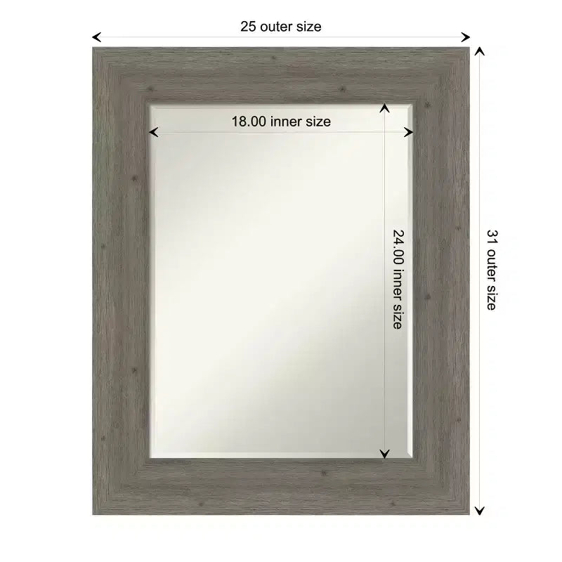 Miroir Mural de Salle de Bain Amanti Art en Bois à Biais Fin Gris Clôture 31 x 25 po