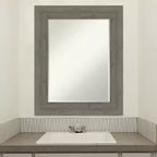 Miroir Mural de Salle de Bain Amanti Art en Bois à Biais Fin Gris Clôture 31 x 25 po