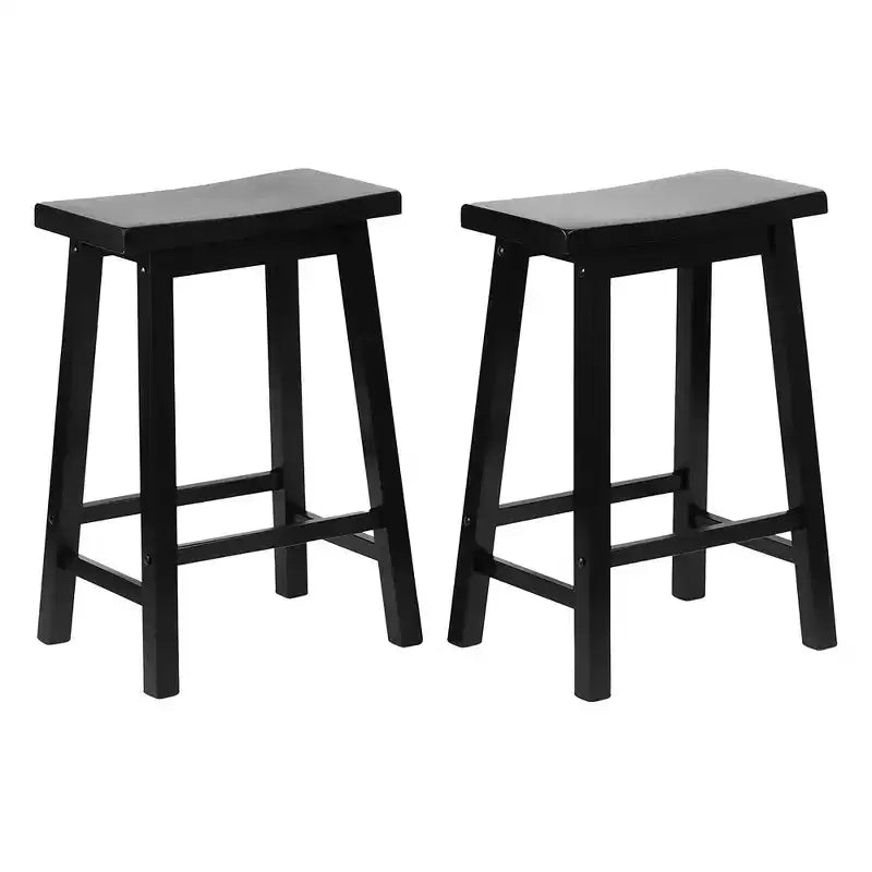 Tabourets de bar PJ Wood Classic Saddle-Seat de 61 cm de haut pour maisons, salles à manger et bars, sans dossier, 4 pieds carrés, noirs (lot de 6)