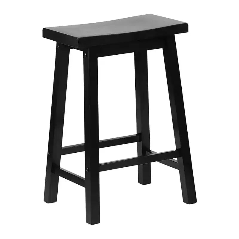 Tabourets de bar PJ Wood Classic Saddle-Seat de 61 cm de haut pour maisons, salles à manger et bars, sans dossier, 4 pieds carrés, noirs (lot de 6)