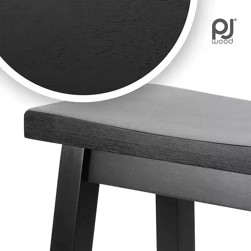 Tabourets de bar PJ Wood Classic Saddle-Seat de 61 cm de haut pour maisons, salles à manger et bars, sans dossier, 4 pieds carrés, noirs (lot de 6)