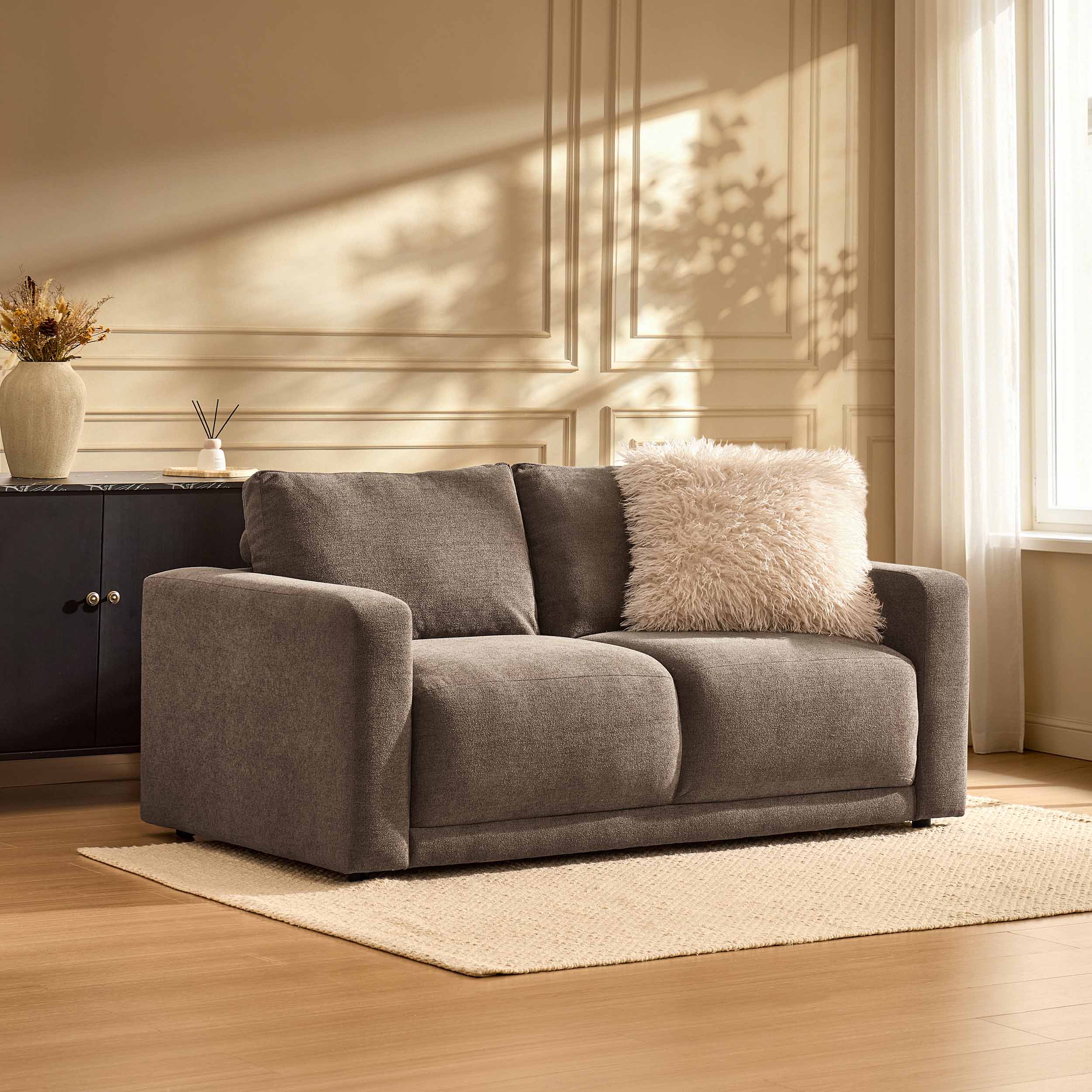 2 Seater Sofa - Chenille Mushroom – The 2 seater sofa is tailored, comfortable and effortlessly refined