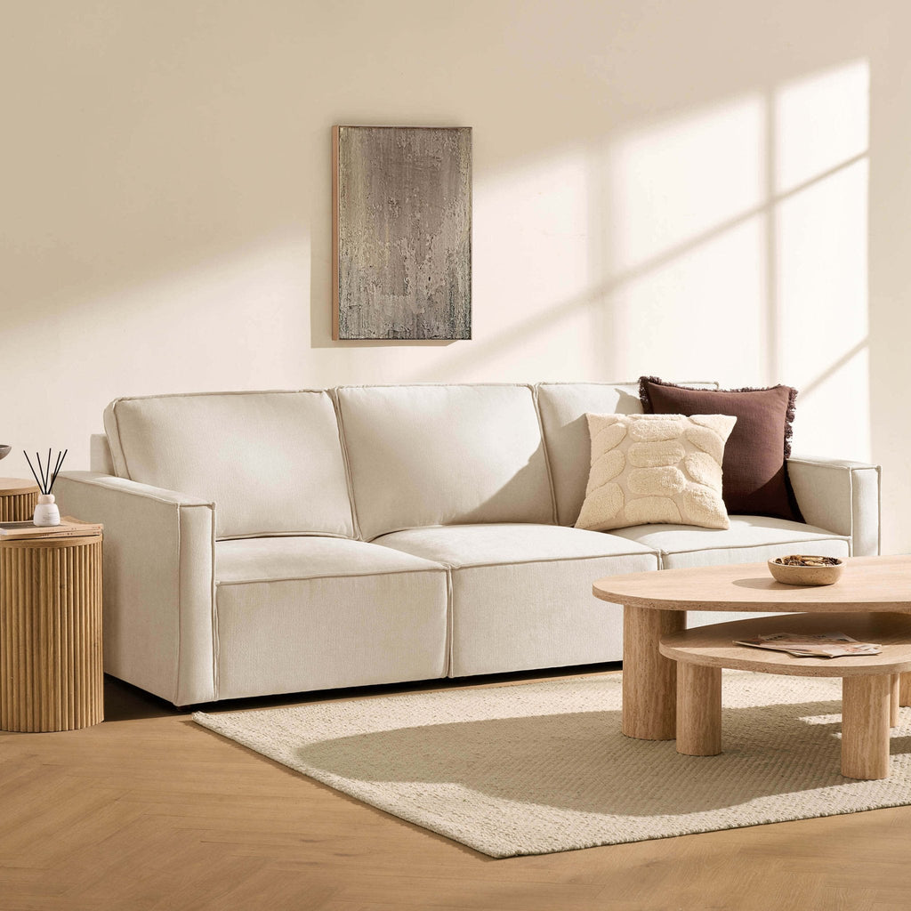 Slim Arm 3 Seater Sofa - Chenille Ivory – Big on comfort, light on bulk, meet the 3-seater, reworked with a slimmer silhouette