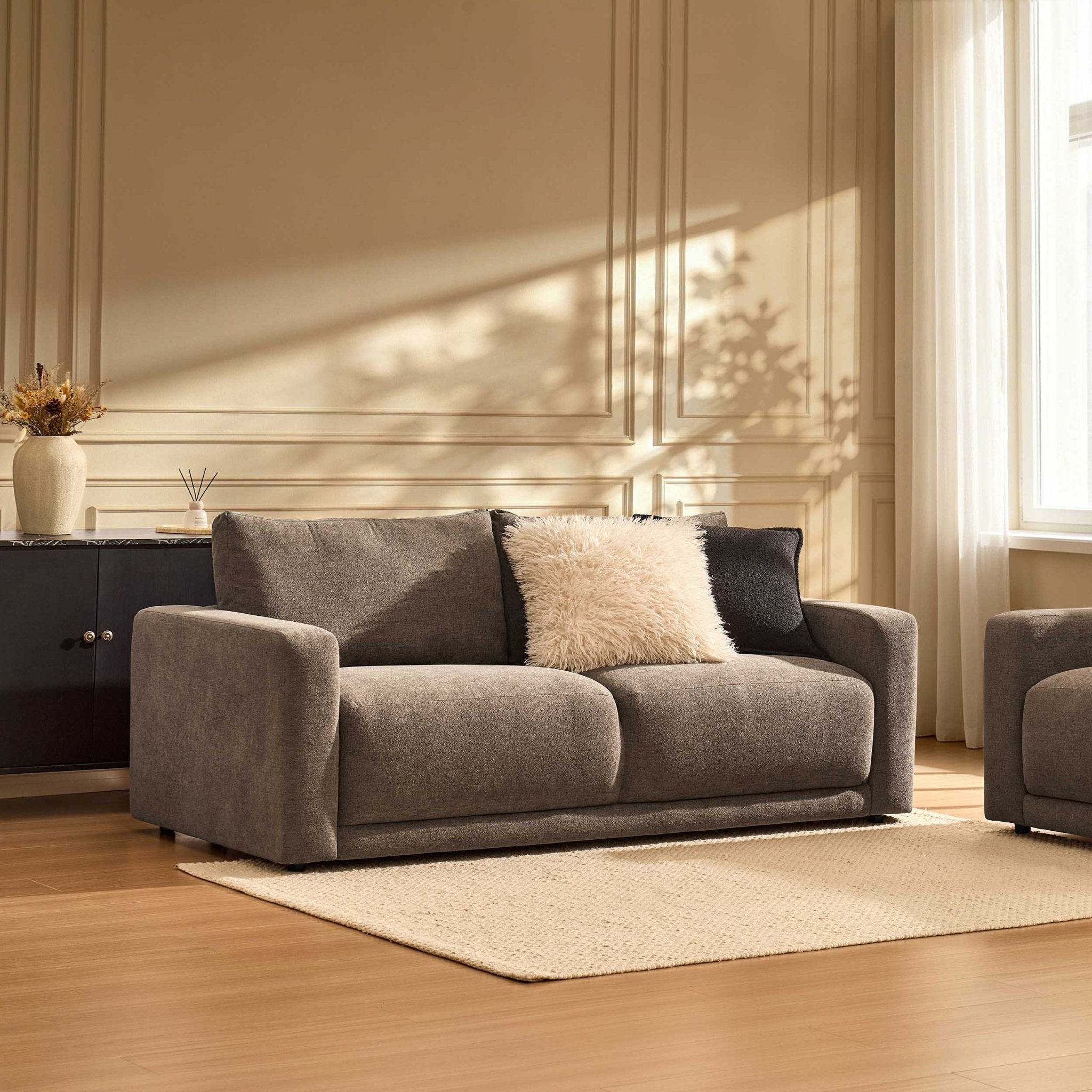 3 Seater Sofa - Chenille Mushroom – The 3 seater is a spacious, sculptural sofa designed for everyday