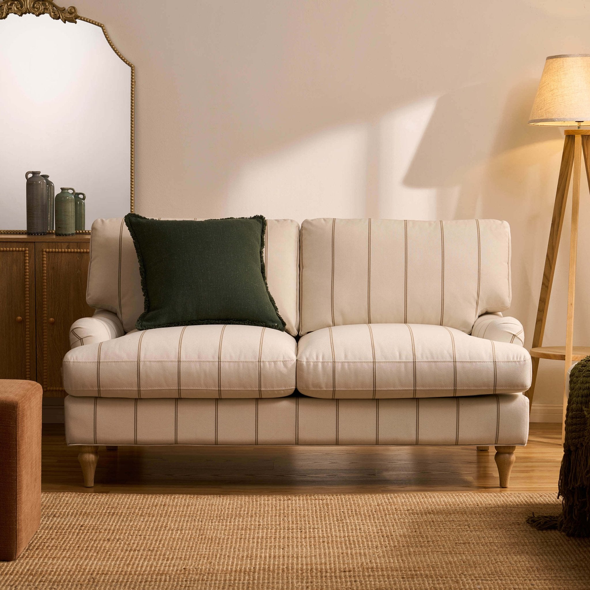 Lover sofa - pinstriped natural color - this lover sofa collection will lead the way in minimalist classic style.